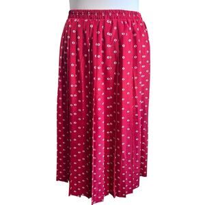 Vintage Leslie Fay Women's 20P Red White O Pleated Midi Skirt